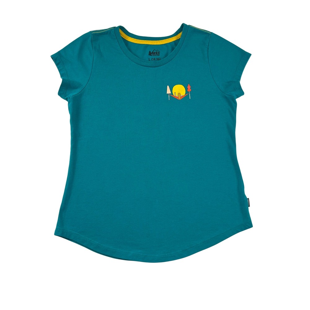 REI‎ Co-op Girls Teal Hammock Sun Graphic Tee Shirt L 14-16 SP19FP09565
